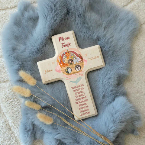 Personalisierbares Holzkreuz zur Taufe Konfirmation oder Kommunion - Arche Design