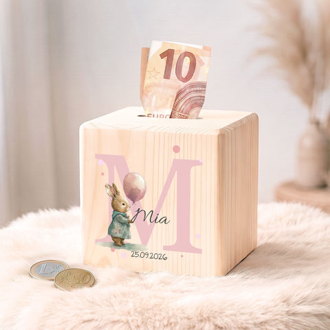 Spardose aus Holz - Tiermotive mit Monogramm