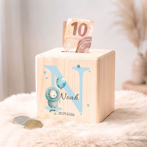 Spardose aus Holz - Tiermotive mit Monogramm