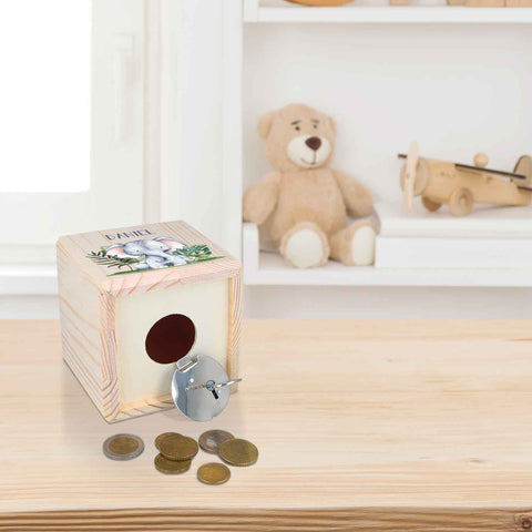 Spardose aus Holz - Safari Tiere - mit Namen personalisiert