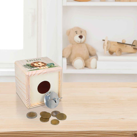Spardose aus Holz - Safari Tiere - mit Namen personalisiert