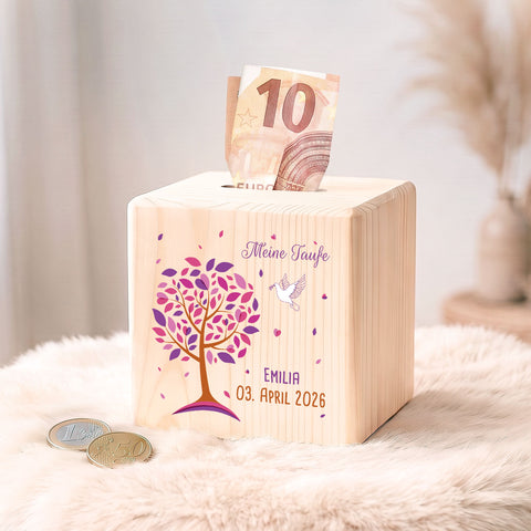 Spardose aus Holz - Lebensbaum