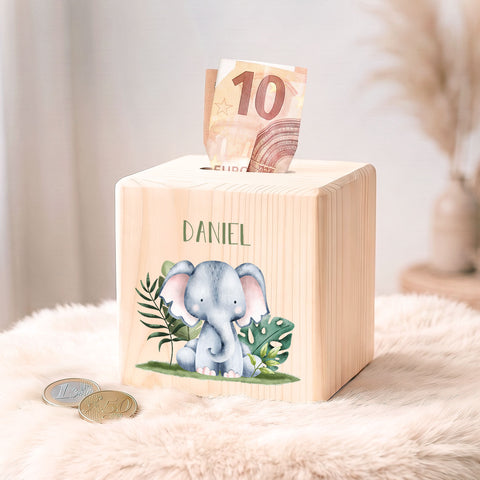 Spardose aus Holz - Safari Tiere