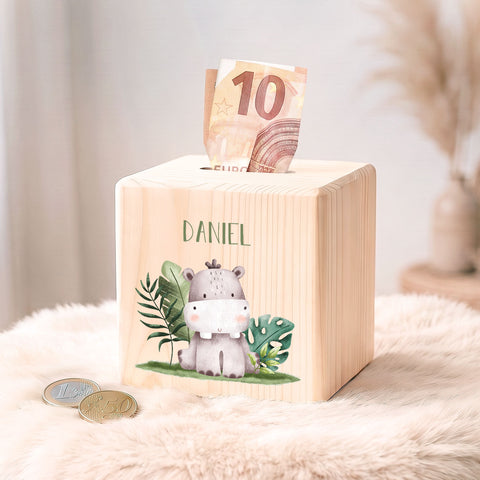Spardose aus Holz - Safari Tiere