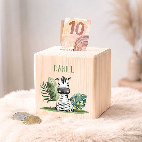 Spardose aus Holz - Safari Tiere