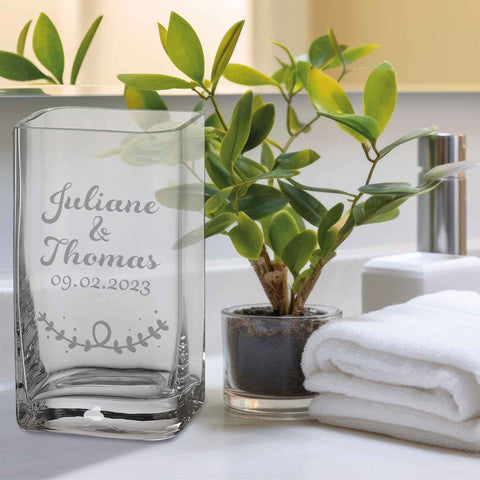 Blumenvase mit Gravur - Wedding - Personalisiert mit Namen und Datum - Deko Vase als Geschenk