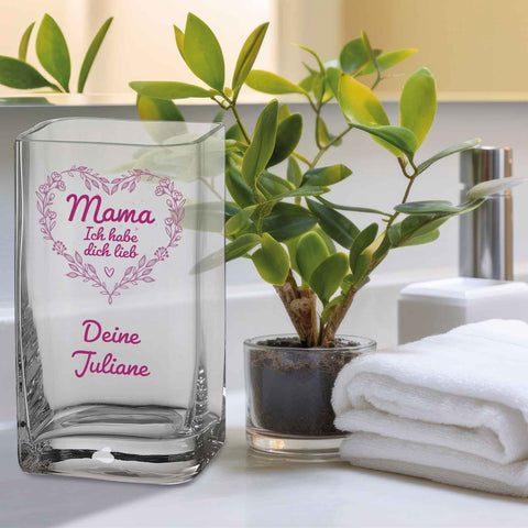 Blumenvase mit UV-Druck - Mama lieb haben - Personalisiert mit Namen - Deko Vase als Geschenk