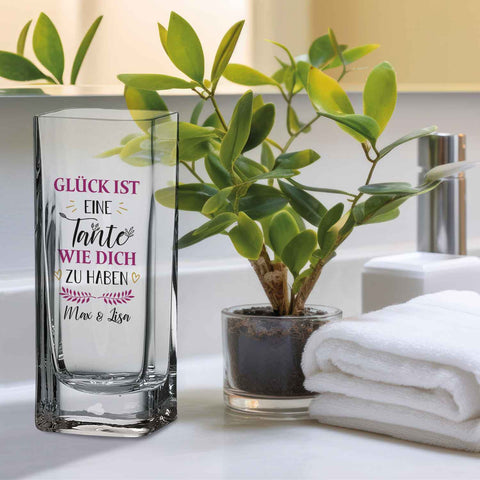 Blumenvase mit UV Druck - Glück ist - Personalisiert mit Namen - Deko Vase als Geschenk