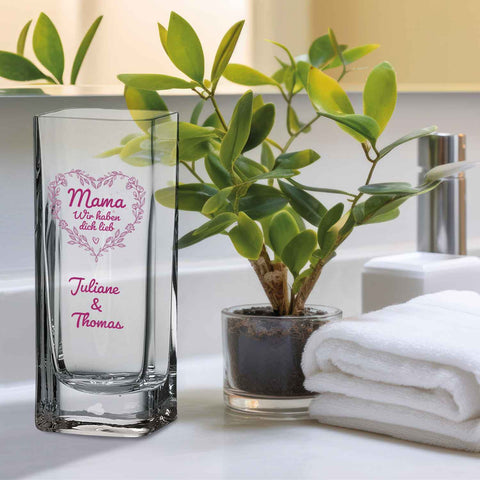 Blumenvase mit UV-Druck - Mama lieb haben - Personalisiert mit Namen - Deko Vase als Geschenk