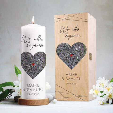 Große Kerze "Wo alles begann" - Personalisiertes Geschenk mit Namen, Datum, Ort & Wunschtext