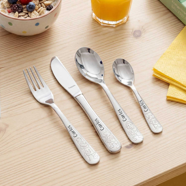 Personalisiertes Kinderbesteck - 4-teiliges Besteckset mit Name für Kinder GRAVURZEILE