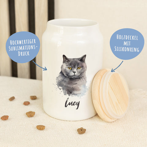 Leckerlidose für dein Haustier - Katzenrassen - Personalisiert mit Namen