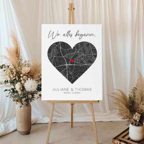 Leinwand mit dem Motiv "Wo alles begann" - Personalisiertes Geschenk mit Wunschort