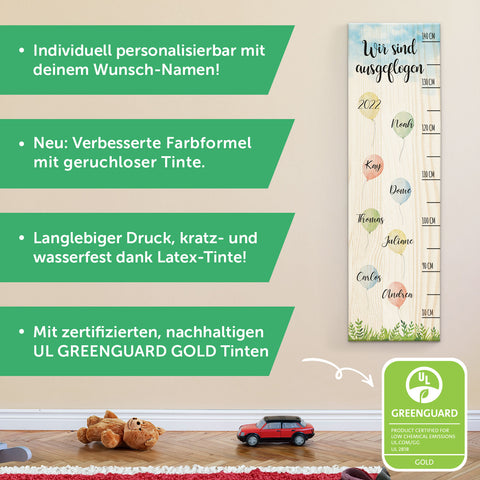 Messlatte als Abschiedsgeschenk - Ballons - mit Namen der Kinder aus Holz