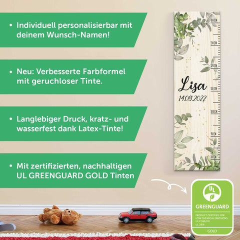 Messlatte mit Namen für Kinder im Blätter Design
