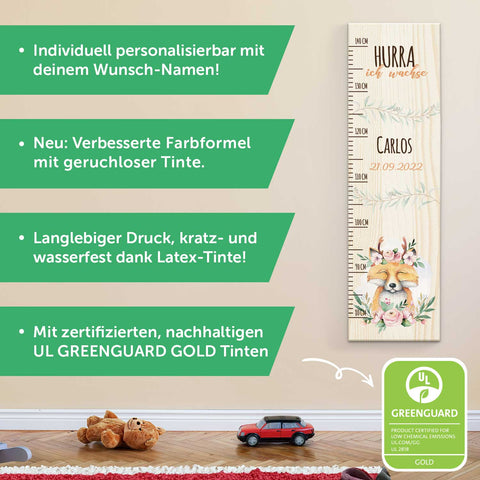 Messlatte mit Namen für Kinder im Fuchs Design