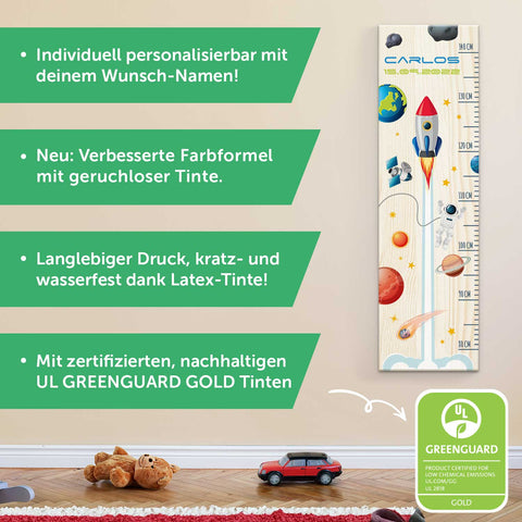 Messlatte mit Namen für Kinder im Rakete Design