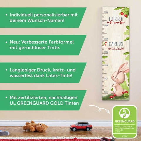 Messlatte für Kinder mit Namen aus Holz für Kinderzimmer - Tiergruppe Wald