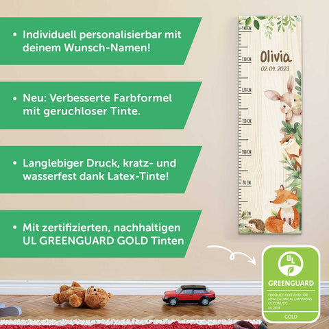Messlatte mit Namen für Kinder im Waldtiere Design