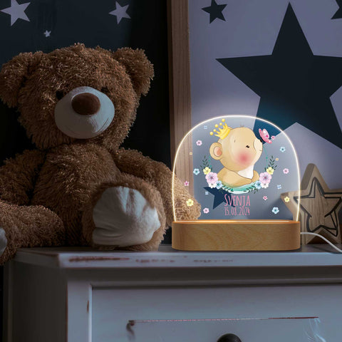 Kinder LED Nachtlicht mit Sockel aus Holz - "Blumenkreis"