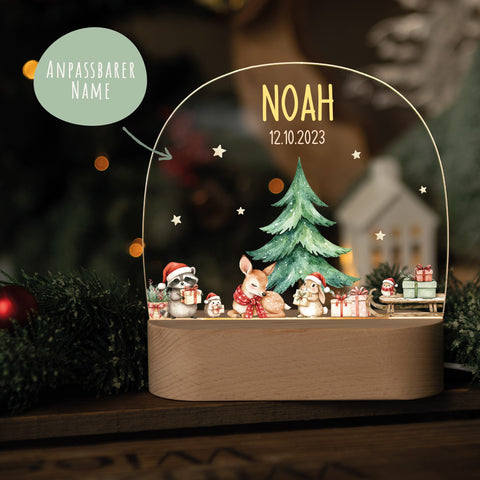 Kinder LED Nachtlicht mit Sockel aus Holz - "Geschenktiere"