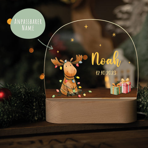 Kinder LED Nachtlicht mit Sockel aus Holz - "Hirsch Lichterkette"