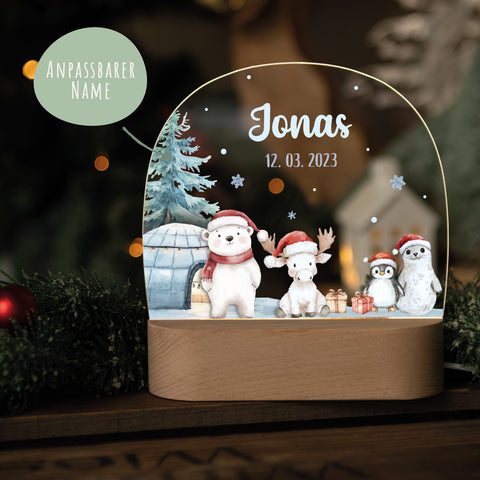 Kinder LED Nachtlicht mit Sockel aus Holz - "Nordpol"