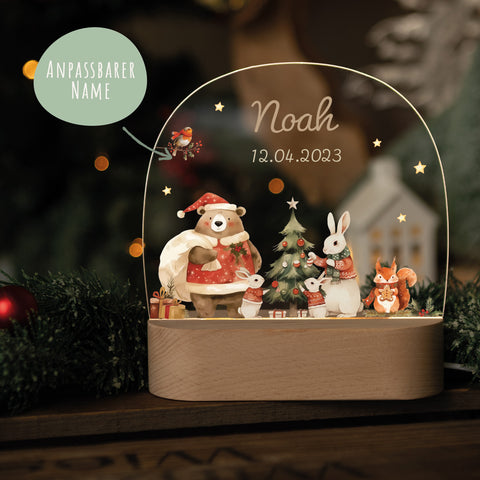 Kinder LED Nachtlicht mit Sockel aus Holz - "Pullovertiere"