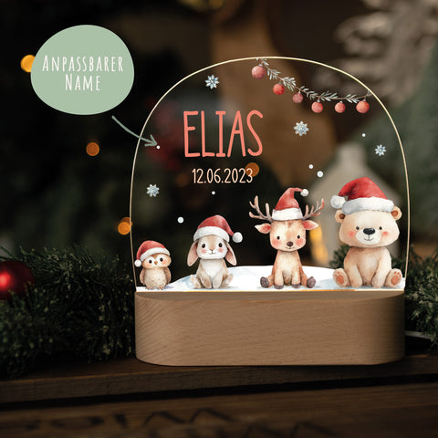 Kinder LED Nachtlicht mit Sockel aus Holz - "Schneetiere"