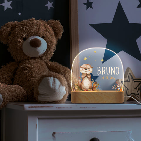 Kinder LED Nachtlicht mit Sockel aus Holz - "Waldtiere"