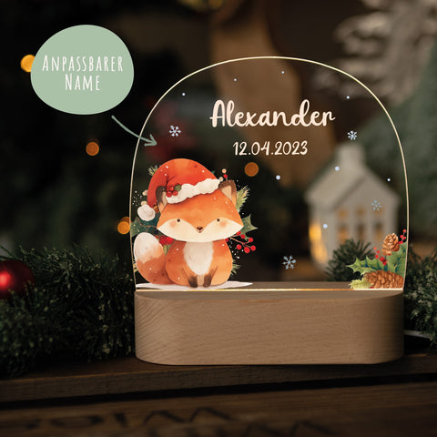 Kinder LED Nachtlicht mit Sockel aus Holz - "Weihnachtstiere"