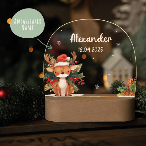 Kinder LED Nachtlicht mit Sockel aus Holz - "Weihnachtstiere"