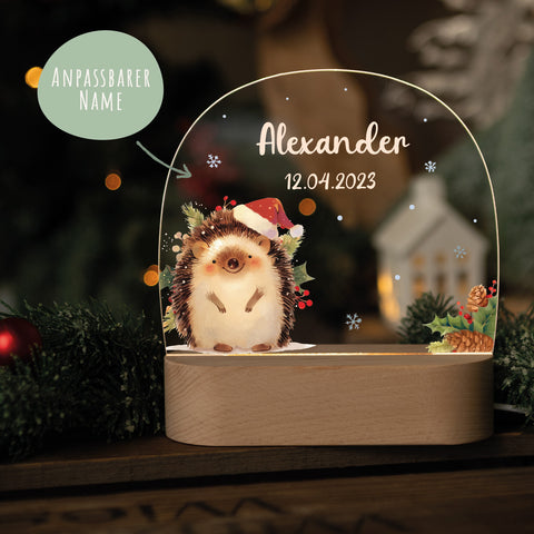 Kinder LED Nachtlicht mit Sockel aus Holz - "Weihnachtstiere"