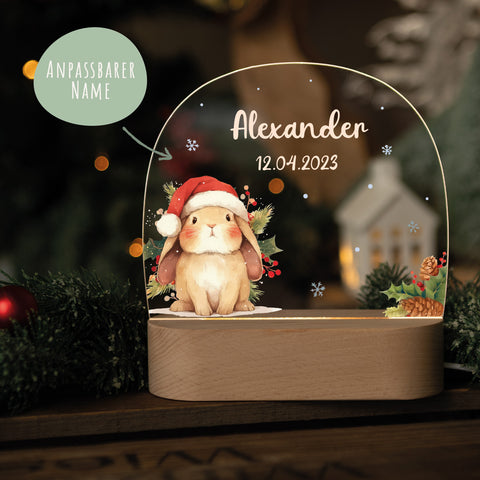 Kinder LED Nachtlicht mit Sockel aus Holz - "Weihnachtstiere"