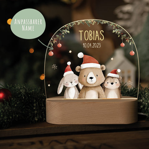 Kinder LED Nachtlicht mit Sockel aus Holz - "Weihnachtstrio"