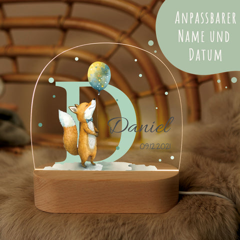 Kinder LED Nachtlicht mit Sockel aus Holz - "Initial Tiere" GRAVURZEILE – Bild 9