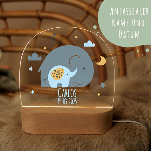 Kinder LED Nachtlicht mit Sockel aus Holz im Elefant Design GRAVURZEILE – Bild 4