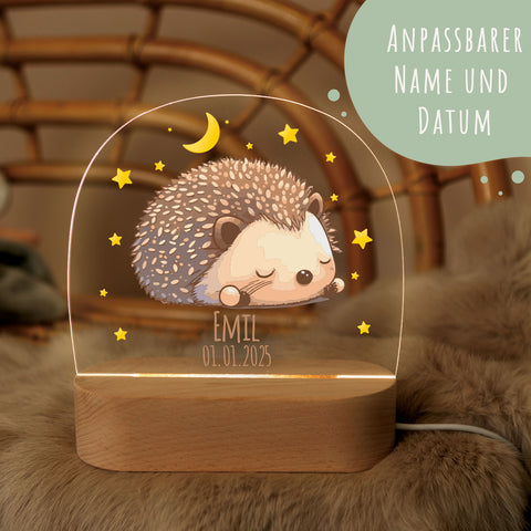 Kinder LED Nachtlicht mit Sockel aus Holz im Igel Design GRAVURZEILE – Bild 2