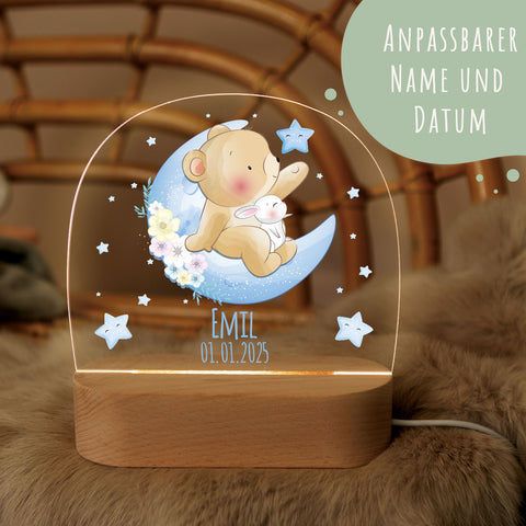 Kinder LED Nachtlicht mit Sockel aus Holz - "Mond Tiere" GRAVURZEILE – Bild 9