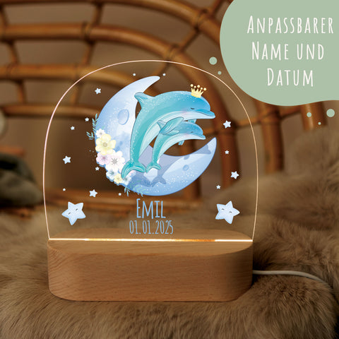 Kinder LED Nachtlicht mit Sockel aus Holz - "Mond Tiere" GRAVURZEILE – Bild 29