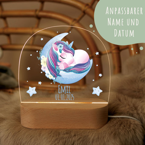 Kinder LED Nachtlicht mit Sockel aus Holz - "Mond Tiere" GRAVURZEILE – Bild 4