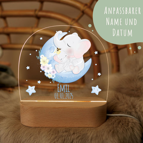 Kinder LED Nachtlicht mit Sockel aus Holz - "Mond Tiere" GRAVURZEILE – Bild 34