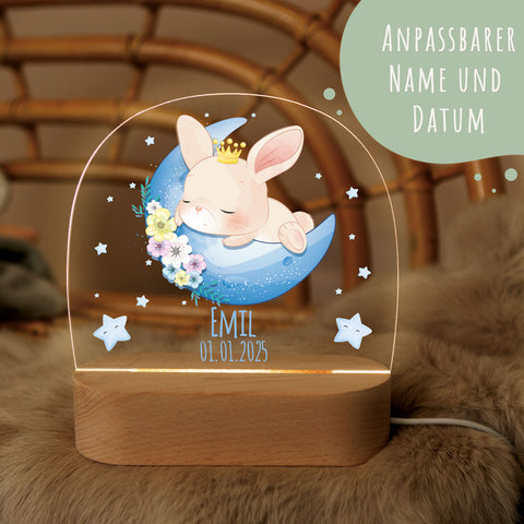 Kinder LED Nachtlicht mit Sockel aus Holz - "Mond Tiere" GRAVURZEILE – Bild 14