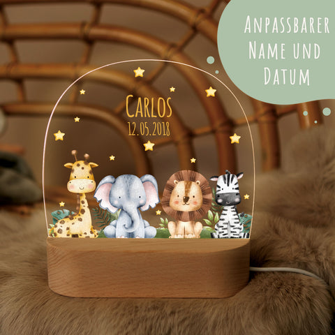 Kinder LED Nachtlicht mit Sockel aus Holz im Tiergruppe Design GRAVURZEILE – Bild 2