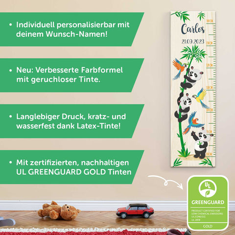 Messlatte mit Namen für Kinder im Panda Design