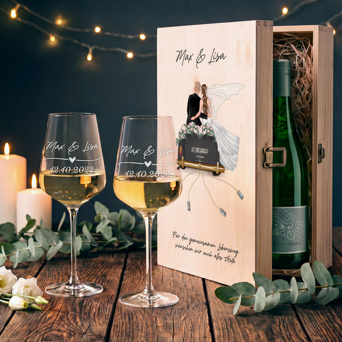 Leonardo Gläser mit Gravur - Hochzeitsauto & Wedding Love als Set