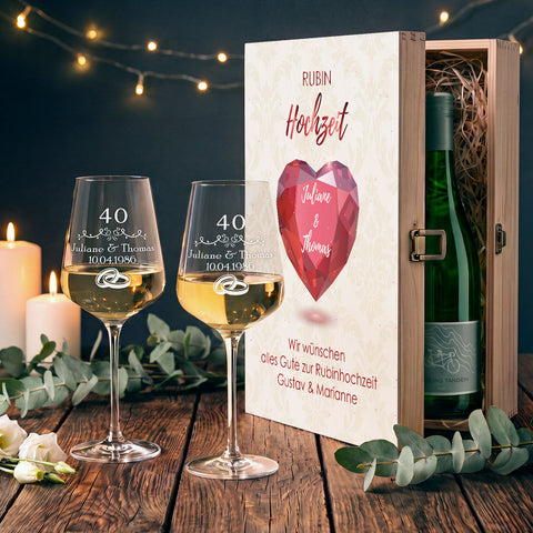 Stölzle Lausitz Weingläser im "Rubinhochzeit - 40 Jahre" Design als Set