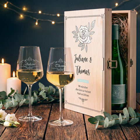 Leonardo Puccini Weißweingläser "Vintage Weinranke" mit Namen im Set GRAVURZEILE
