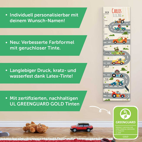 Messlatte mit Namen für Kinder im Rennauto Design