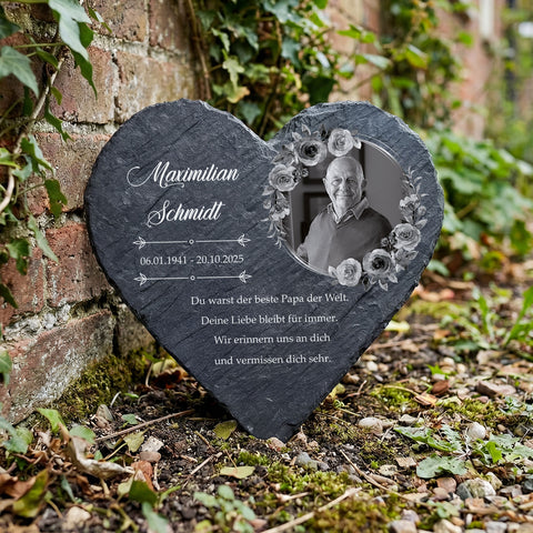 Bedrucktes Schieferherz - In Gedenken V1 - Personalisiertes Geschenk
